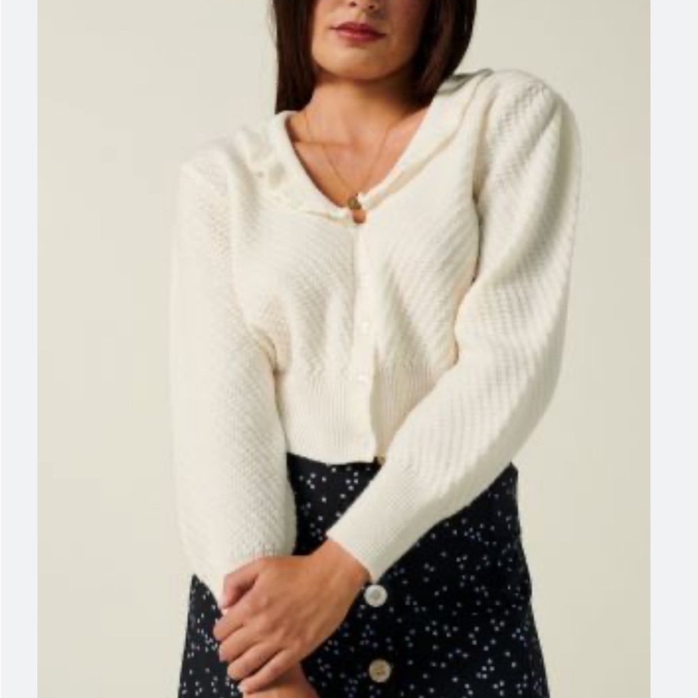 Rouje Cream Knit Cropped Cardigan